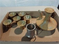 Sake set and miniature metal Stein marked