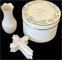 Lenox Vase and Cross Trinket Box