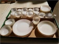 2 boxes Fire King gold banded dinnerware
