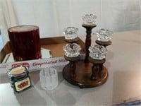 3-wick candle, wooden glass candle holders and