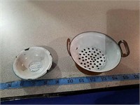 Salesman sample enamelware basin and colander