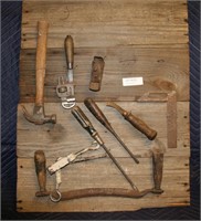 BARNWOOD WITH ATTACHED VINTAGE TOOLS