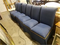 6 blue chairs and table base