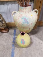 Two Pottery pieces one large one small with bird,