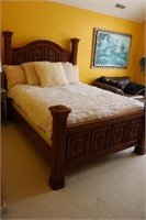 Heavy wooden queen bed with clean mattress box