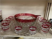 Faceted Cranberry Punch Bowl Cups and Ladle, 25pc
