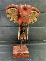 Oriental Style Wood Carved & Painted Elephant Head