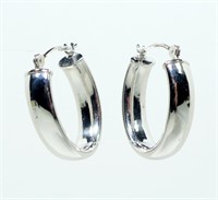 14K White gold oval hoop earrings