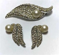 Rhinestone Brooch and Earring Set