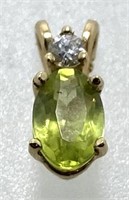 14k Green Stone Diamond Pendant