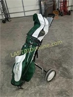 Rolling Caddy with Bag & Golf Clubs