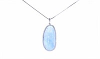 Aquamarine Cabochon & Diamond 18k Gold Necklace