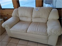 Cream, leather love seat - extremely comfy! &...