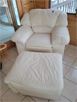 Cream, leather chair w/ ottoman - extremely....