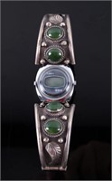 Navajo Sterling & Jade Watch Band Cuff w/ Clasp