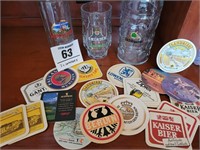 German beer mugs w/ coasters - tallest 8"