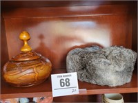 Mad Bomber rabbit fur cap sz lg in wood fish bowl&