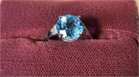 Gorgeous SS Blue Topaz and Diamond Ring