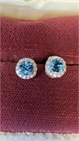 Beautiful SS Blue Topaz and CZ Earrings