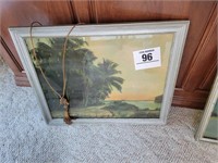 Vintage framed tropical scene art 18" x 22"