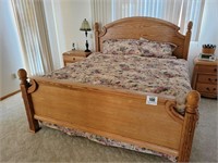 Solid oak king sz bed, frame, Restonic mattress &