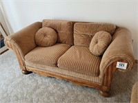 Oak love seat w/ ribbed upholstery 70" w
