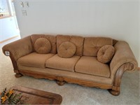 Oak sofa w/ ribbed upholstery 93" w - sm. tear ...