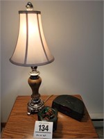 Glass potpourri, alarm clock, table lamp 26"