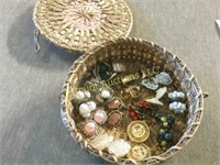 wicker tray w vintage clip on earrings sets