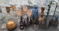 11 - MIXED LOT VASES, CANDLE HOLDERS & STEMWARE