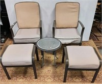 11 - 2 ARMCHAIRS, STOOLS & ROUND ACCENT TABLE