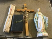 blessed candles cross plaster religious figure