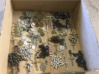 many vintage religious rosary and medallions