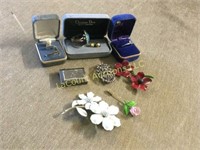 assorted vintage pins rings enameled flower