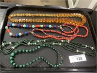 Vintage beaded necklaces, malachite.