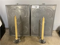 Punched tin candle holders.