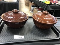 Two Oven Proof Stoneware Bean Pots.