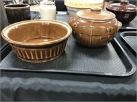 Two USA Glaze Pottery Bowl, Cookie Jar.