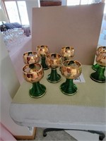 Gold & Green wine goblets - wow! (6)