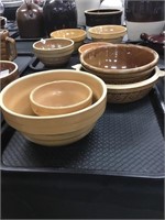 USA pottery mixing bowls, casserole base.