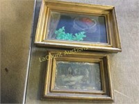 2 small gold frames pictures painting