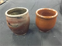 Small Redware pottery, stoneware crocks.