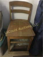 old  wood stool chair w foot rest