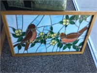 bird stained glass window decor apx 25" x 16"