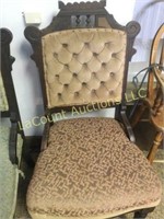 antique upholstered wood chair ornate back