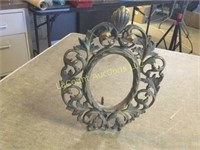 heavy metal oval ornate standing picture frame