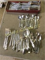 misc lot flatware forks knives spoons carving set