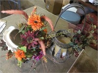 ceramic pumpkin florals and metal candle holder