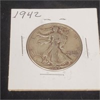 1942 Walking Liberty Silver Half Dollar 90%