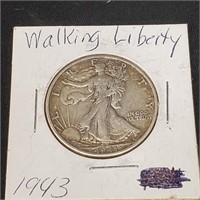 1943 Walking Liberty Silver Half Dollar 90%